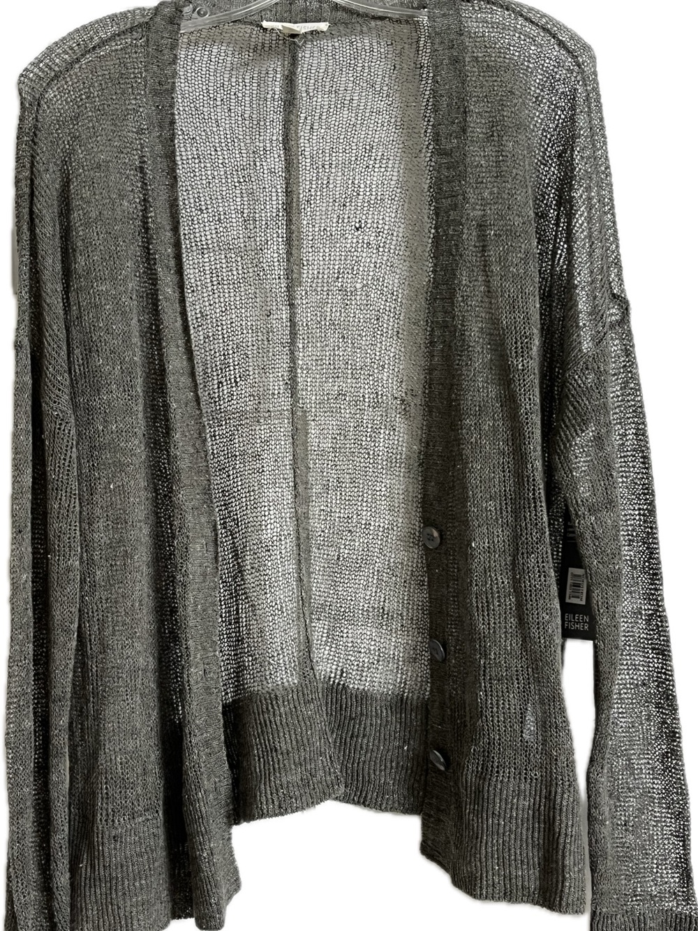 NWT Eileen Fisher Sheer Open-Knit Olive Green Button-Front Cardigan
